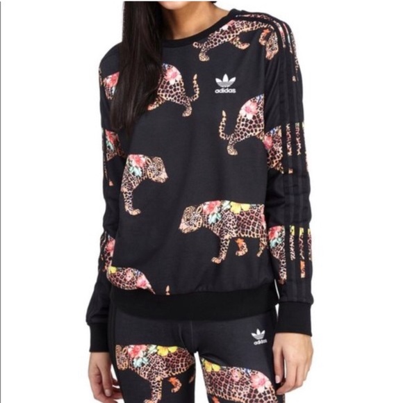 Adidas Black Animal Print Hoodie with Signature Stripes - Picture 2 of 5